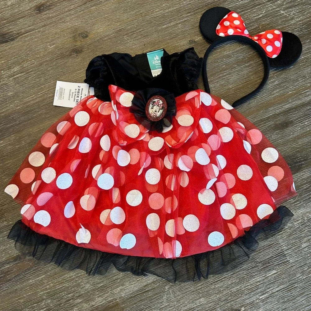 Disney 6-12 Mths Minnie Mouse‎ Dress Halloween Costume Red polka dot w ears
